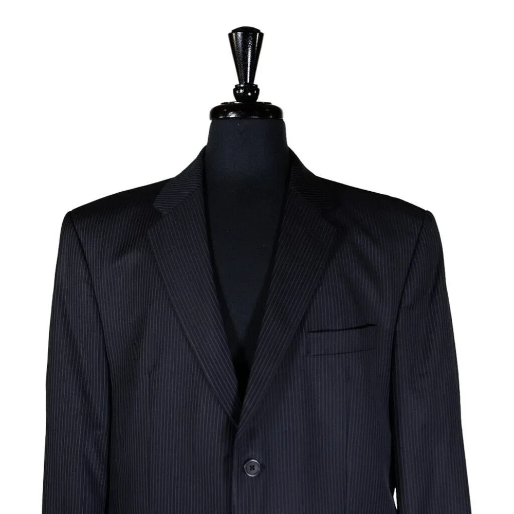 Calvin Klein Mens Blazer Blue Striped Wool 2 Button Suit Jacket Sport Coat 42R